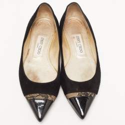 Jimmy Choo Black Suede and Patent Leather Ballet Flats Size 36.5