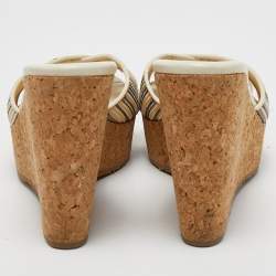 Pre Owned Jimmy Choo Cream/Grey Leather and Mesh Pandora Wedge Sandals Size 35.5