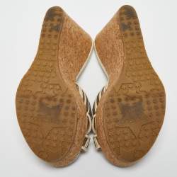 Pre Owned Jimmy Choo Cream/Grey Leather and Mesh Pandora Wedge Sandals Size 35.5