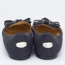 Pre Owned Jimmy Choo Black Snakeskin Embossed Leather Bow Ballet Flats Size 38