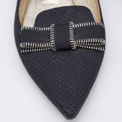Pre Owned Jimmy Choo Black Snakeskin Embossed Leather Bow Ballet Flats Size 38