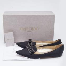 Pre Owned Jimmy Choo Black Snakeskin Embossed Leather Bow Ballet Flats Size 38