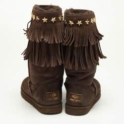 Pre Owned Jimmy Choo x Uggs Brown Studded Suede Fringe Snow Boots Size 38