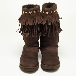 Pre Owned Jimmy Choo x Uggs Brown Studded Suede Fringe Snow Boots Size 38