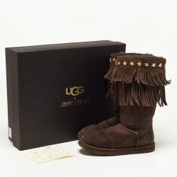 Pre Owned Jimmy Choo x Uggs Brown Studded Suede Fringe Snow Boots Size 38