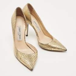 Pre Owned Jimmy Choo Metallic Gold Python Embossed Leather Sadira D'orsay Pumps Size 36