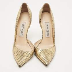 Pre Owned Jimmy Choo Metallic Gold Python Embossed Leather Sadira D'orsay Pumps Size 36