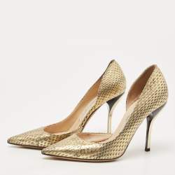 Pre Owned Jimmy Choo Metallic Gold Python Embossed Leather Sadira D'orsay Pumps Size 36