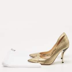 Pre Owned Jimmy Choo Metallic Gold Python Embossed Leather Sadira D'orsay Pumps Size 36