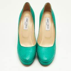 Jimmy Choo Green Watersnake Leather Platform Pumps Size 40