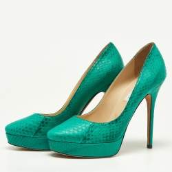 Jimmy Choo Green Watersnake Leather Platform Pumps Size 40