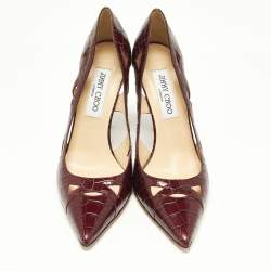 Jimmy Choo Burgundy Croc Embossed Leather Love Pumps Size 37