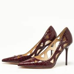 Jimmy Choo Burgundy Croc Embossed Leather Love Pumps Size 37