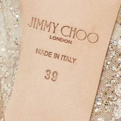 Pre Owned Jimmy Choo Metallic Glitter Mesh and Leather Bing Crystal Embellished Mules Size 39