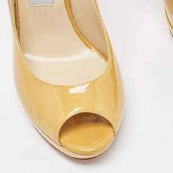 Pre Owned Jimmy Choo Yellow Patent Leather Quiet Peep Toe Pumps Size 37