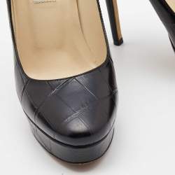 Pre Owned Jimmy Choo Black Croc Embossed Leather Cosmic Platform Pumps Size 38