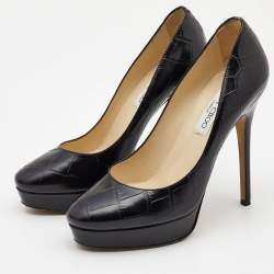 Pre Owned Jimmy Choo Black Croc Embossed Leather Cosmic Platform Pumps Size 38