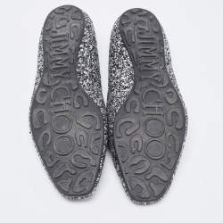 Pre Owned Jimmy Choo Black/Silver Coarse Glitter Wheel Smoking Slippers Size 39.5