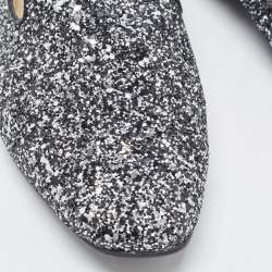 Pre Owned Jimmy Choo Black/Silver Coarse Glitter Wheel Smoking Slippers Size 39.5