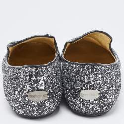 Pre Owned Jimmy Choo Black/Silver Coarse Glitter Wheel Smoking Slippers Size 39.5