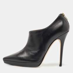 Pre Owned Jimmy Choo Black Leather Pointed Toe Ankle Booties Size 40