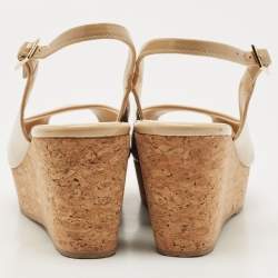 Pre Owned Jimmy Choo Beige Patent Leather Cork Wedge Sandals Size 40.5