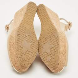 Pre Owned Jimmy Choo Beige Patent Leather Cork Wedge Sandals Size 40.5