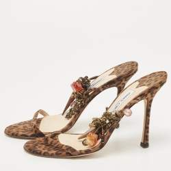 Pre Owned Jimmy Choo Brown/Black Leopard Print Suede Edin Sandals Size 40