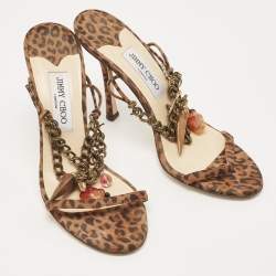 Pre Owned Jimmy Choo Brown/Black Leopard Print Suede Edin Sandals Size 40