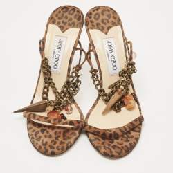 Pre Owned Jimmy Choo Brown/Black Leopard Print Suede Edin Sandals Size 40