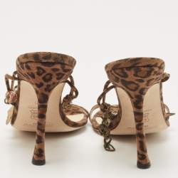 Pre Owned Jimmy Choo Brown/Black Leopard Print Suede Edin Sandals Size 40