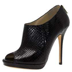 Pre Owned Jimmy Choo Black Python Leather Booties Size 38.5