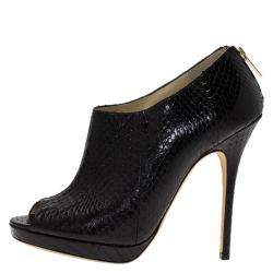 Pre Owned Jimmy Choo Black Python Leather Booties Size 38.5