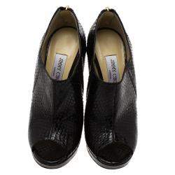 Pre Owned Jimmy Choo Black Python Leather Booties Size 38.5