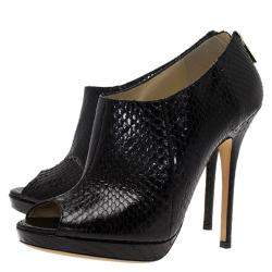 Pre Owned Jimmy Choo Black Python Leather Booties Size 38.5