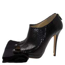 Pre Owned Jimmy Choo Black Python Leather Booties Size 38.5