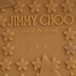 Pre Owned صندل جيمي تشو بيلا جلد نقش ثعبان بيج نعل روكي فيلين شريط كاحل مقاس 36