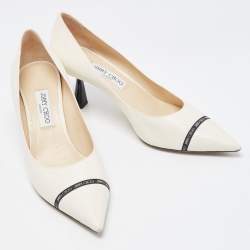 Pre Owned Jimmy Choo Cream Leather Rene Pumps Size 41.5