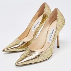 Pre Owned Jimmy Choo Gold Laminated Suede Love Pumps Size 38.5