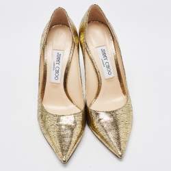 Pre Owned Jimmy Choo Gold Laminated Suede Love Pumps Size 38.5