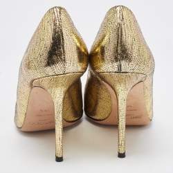 Pre Owned Jimmy Choo Gold Laminated Suede Love Pumps Size 38.5