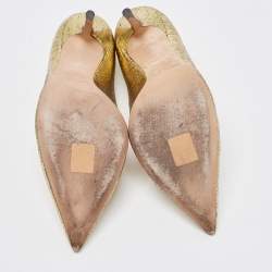 Pre Owned Jimmy Choo Gold Laminated Suede Love Pumps Size 38.5
