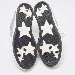 Pre Owned Jimmy Choo Silver Leather and Lurex Fabric Miami Sneakers Size 38.5