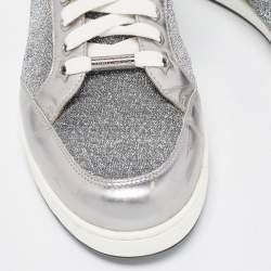 Pre Owned Jimmy Choo Silver Leather and Lurex Fabric Miami Sneakers Size 38.5