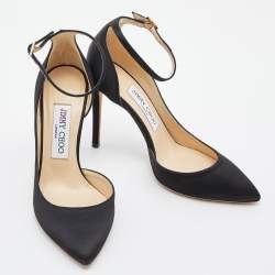 مملوكة مسبقًا Jimmy Choo Black Suede Lucy Ankle Strap Pointed Toe D'orsay Pumps Size 36