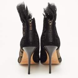 Pre Owned Jimmy Choo Black Lace and Floral Embroidered Suede Kamaris Ankle Booties Size 37