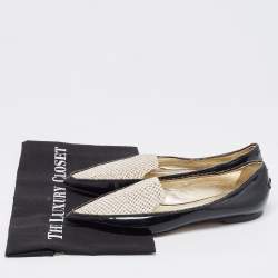 Jimmy Choo Black/Beige Leather and Embossed Python Pointed Toe Smoking Slippers Size 36.5