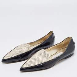 Jimmy Choo Black/Beige Leather and Embossed Python Pointed Toe Smoking Slippers Size 36.5