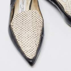 Jimmy Choo Black/Beige Leather and Embossed Python Pointed Toe Smoking Slippers Size 36.5