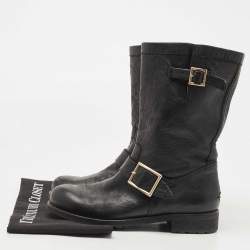 مملوكة مسبقًا Jimmy Choo Black Leather Midcalf Boots Size 37.5